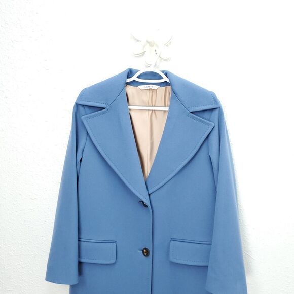 FLEURETTE  100% Wool Oversized Corn Flower Blue Notch Collar Longline Peacoat - Picture 3 of 16